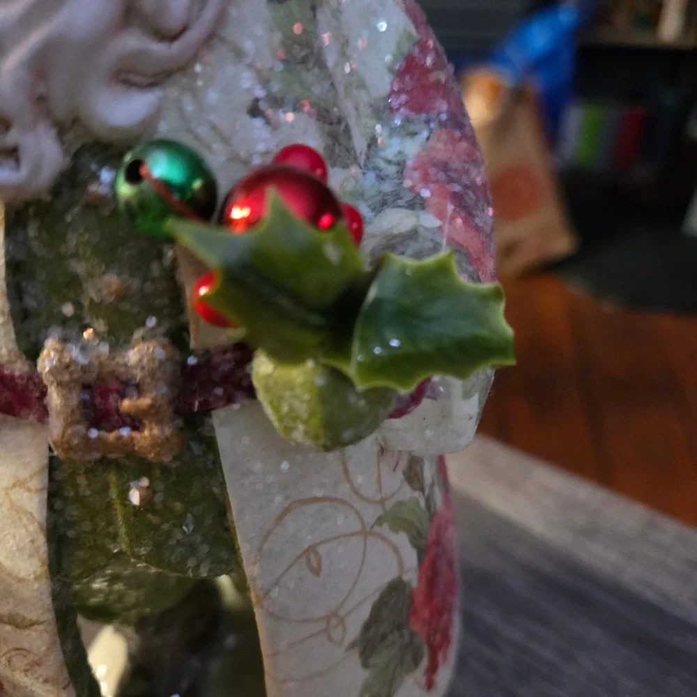 Midwest CBK Style Floral Decoupage‎ Santa Claus Figurine Glitter Christmas Decor